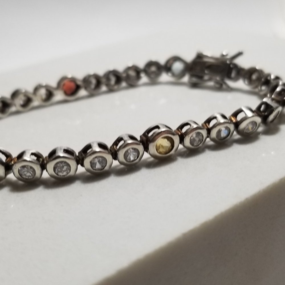 Gemstones and Cz Crystal Bracelet Window Panel 925